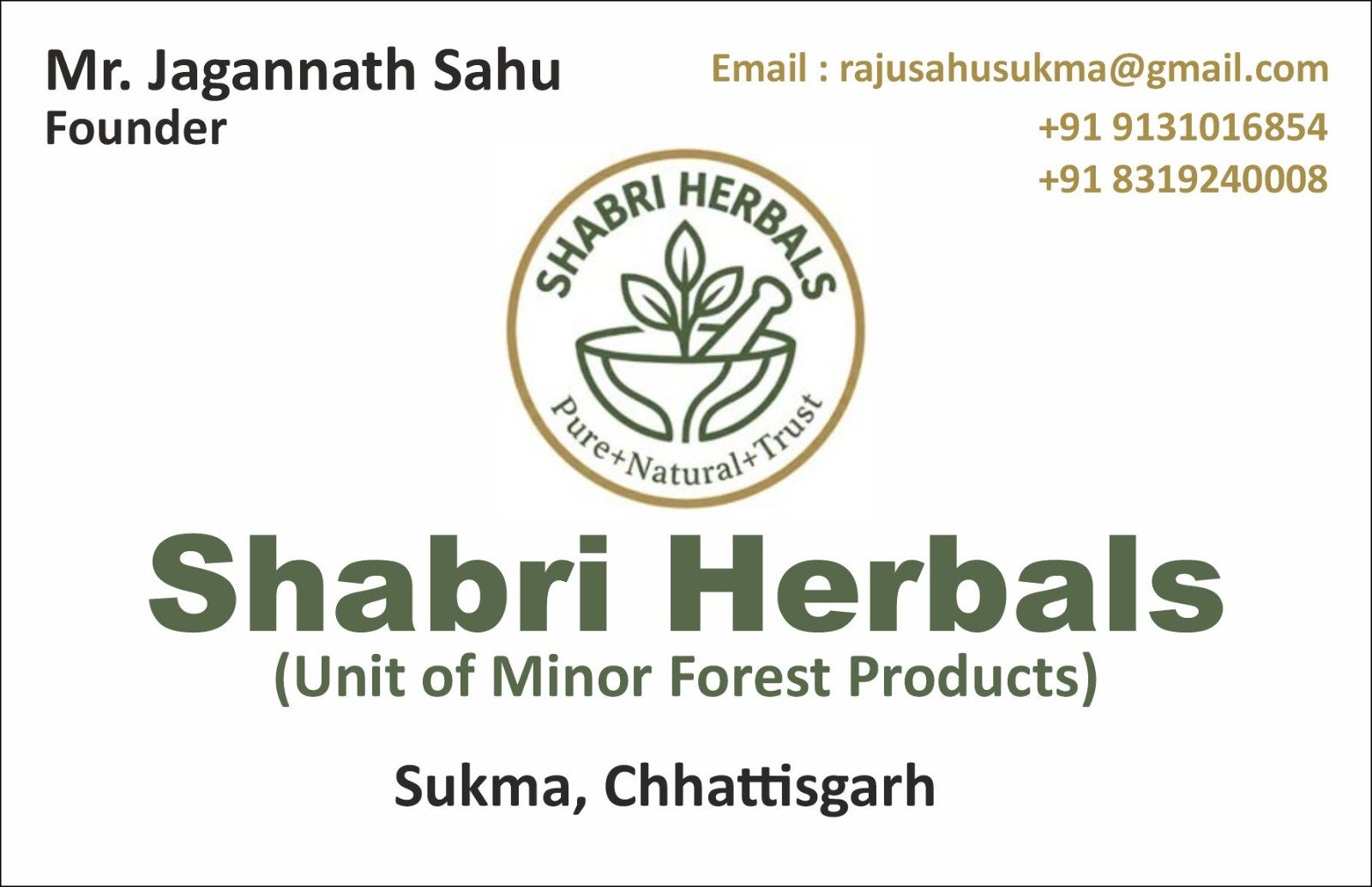 Mr. Jagannath Sahu Founder Card Shabri Herbals